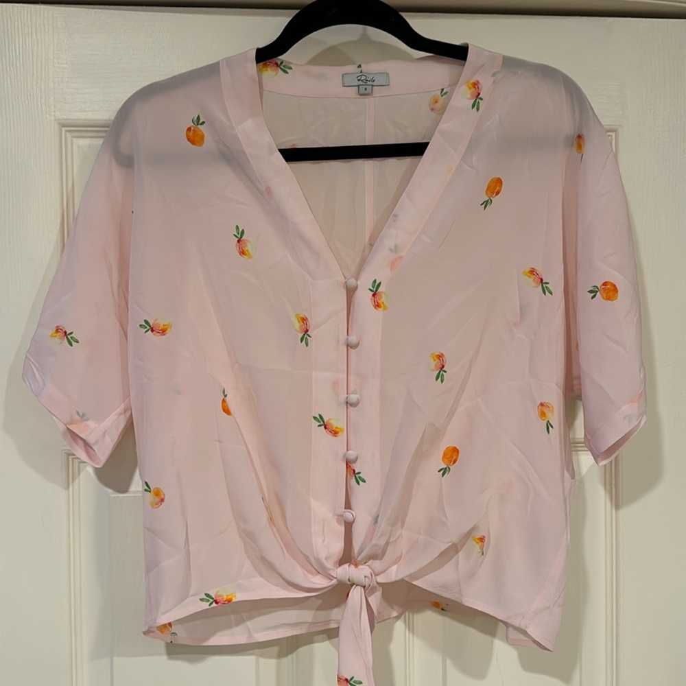 Rails Thea Peach Print Silk Tie-Front Top Blouse … - image 3